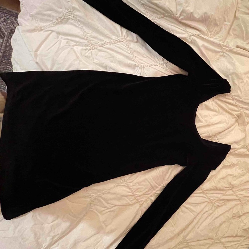 BCBG Scoop Neck Long Sleeve Velvet Mini Dress - Black, Size S